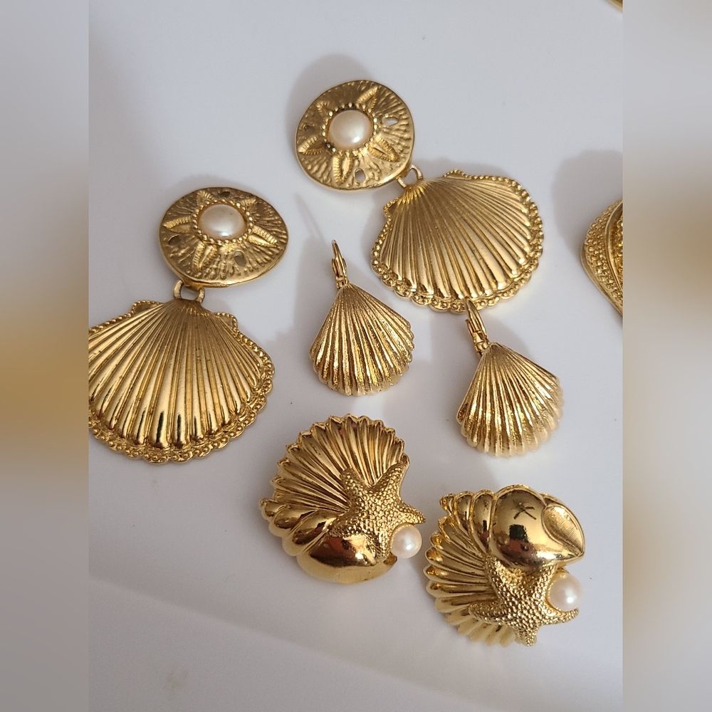 SOLD Vintage KJL Kenneth Jay Lane sea shells necklace earrings pearls coral reef - Picture 13 of 16